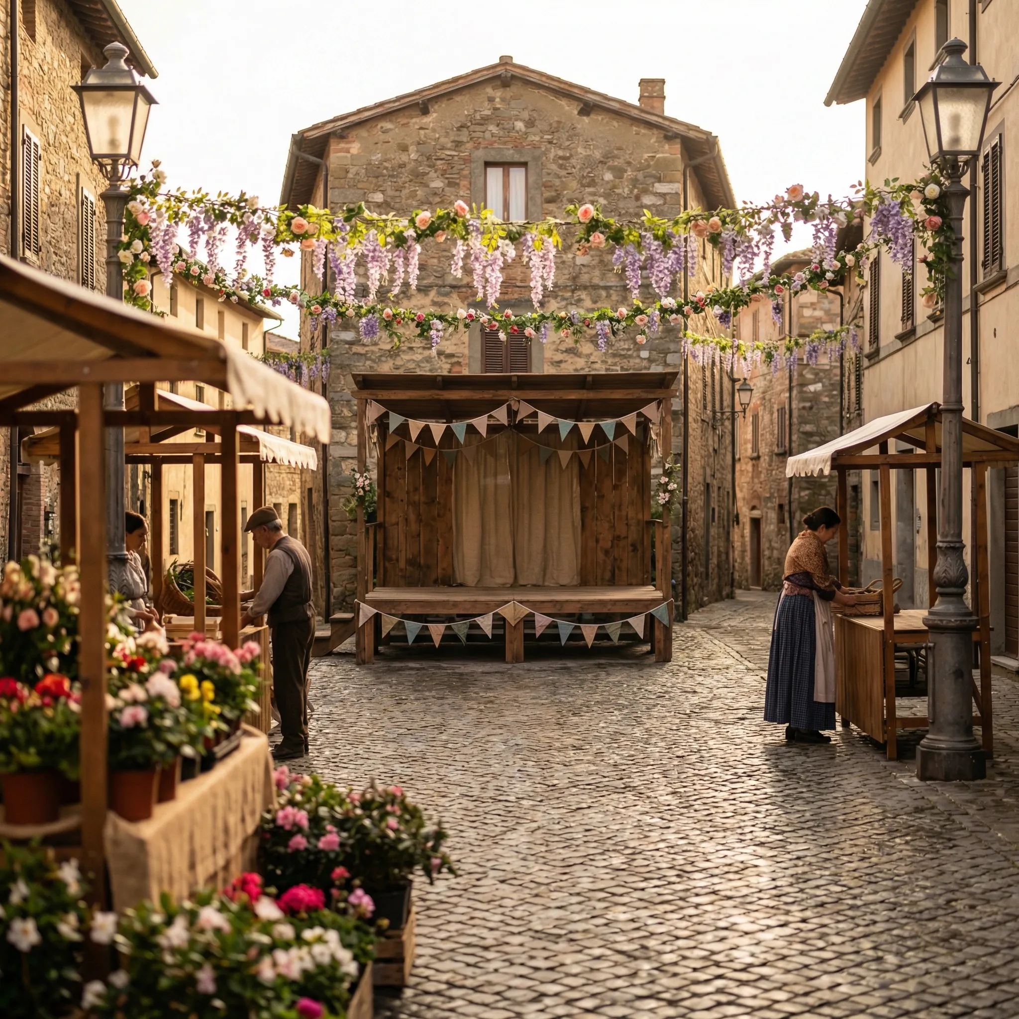 La piazza decorata a festa